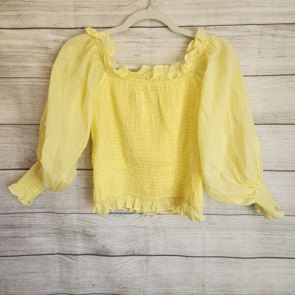 Hyfve yellow M pheasant ruffle bell sleeve cottagecore fairy stretchy crop - Picture 1 of 8